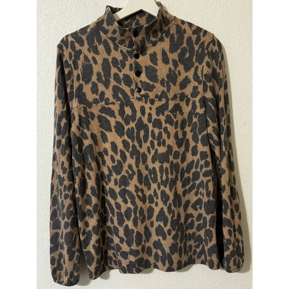 New Directions Studio Women's Long Sleeve Blouse Leopard Print Size M